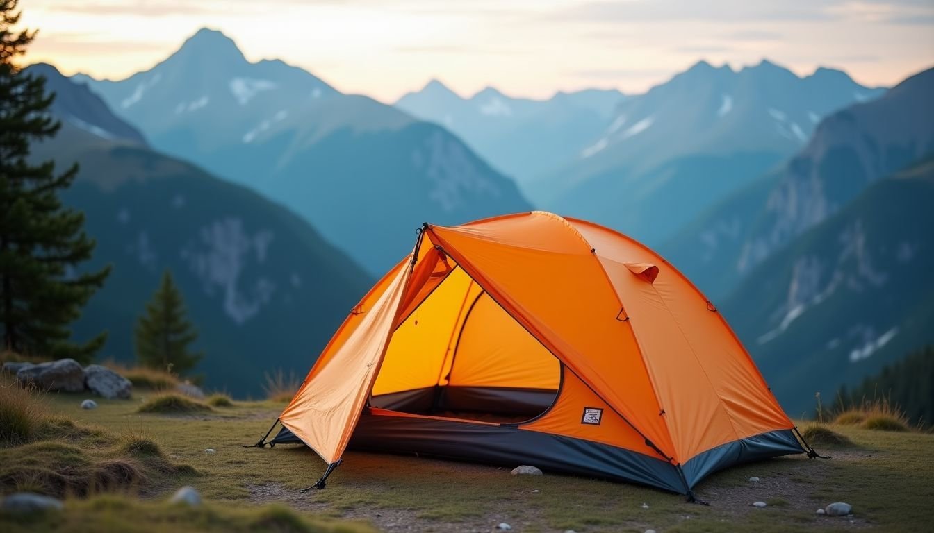 A Zpacks Duplex Solo ultralight tent pitched in a mountain landscape.