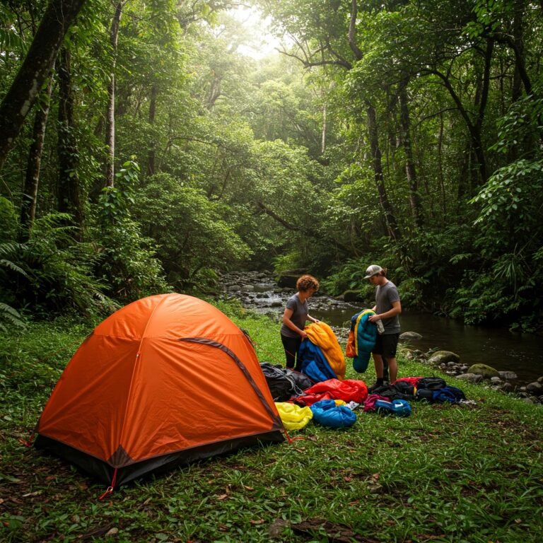 Camping in a lush rainforest
